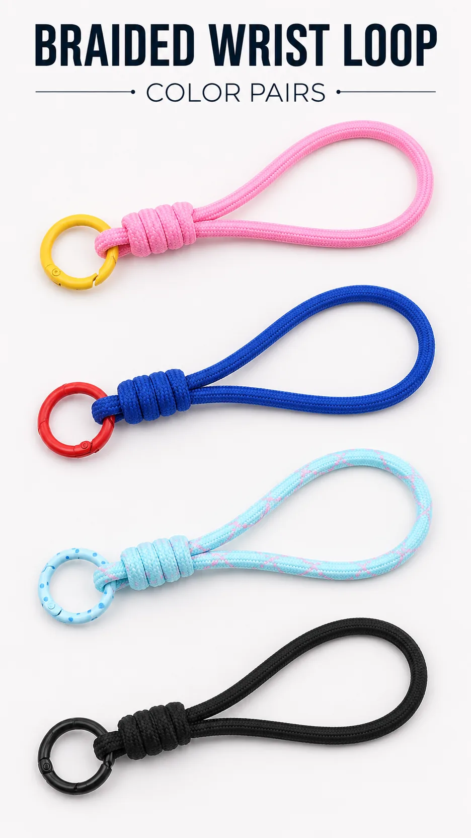 Fashion Braided Wrist Loop Keychain Cord with Spring Ring for DIY Phone Lanyard and Bag Accessories product detail 1