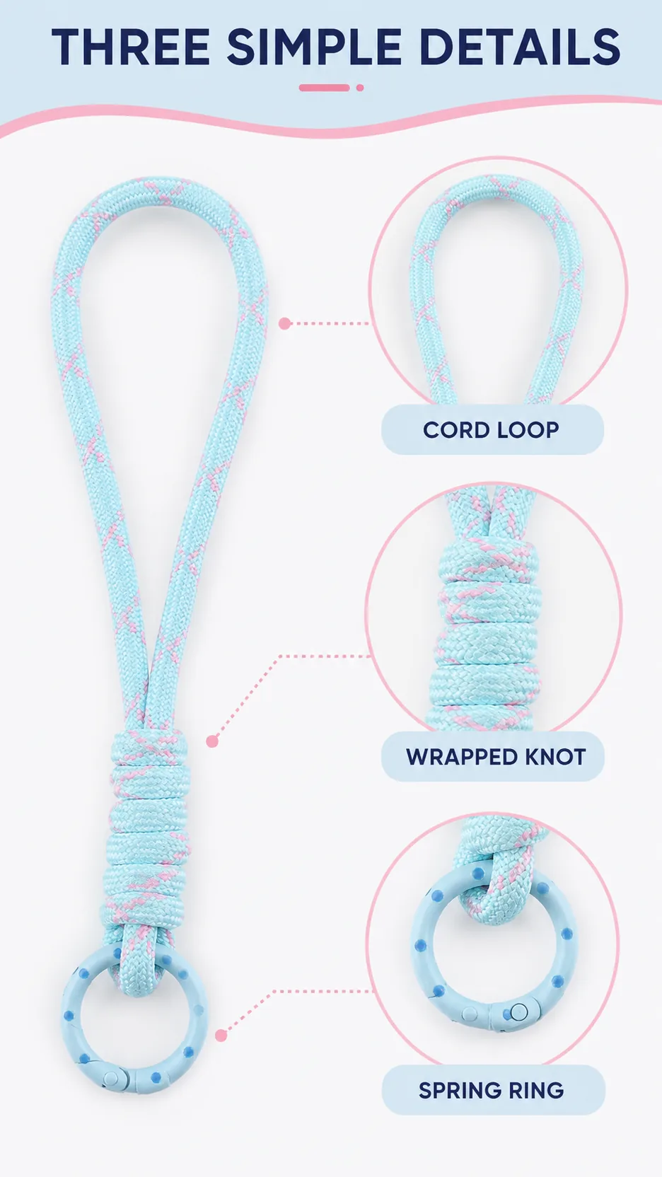 Fashion Braided Wrist Loop Keychain Cord with Spring Ring for DIY Phone Lanyard and Bag Accessories product detail 2