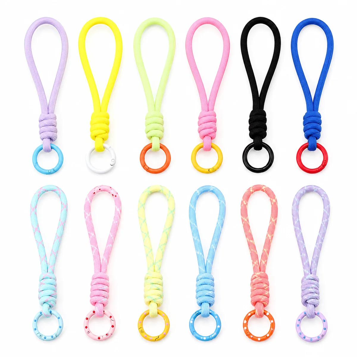 Fashion Braided Wrist Loop Keychain Cord with Spring Ring for DIY Phone Lanyard and Bag Accessories