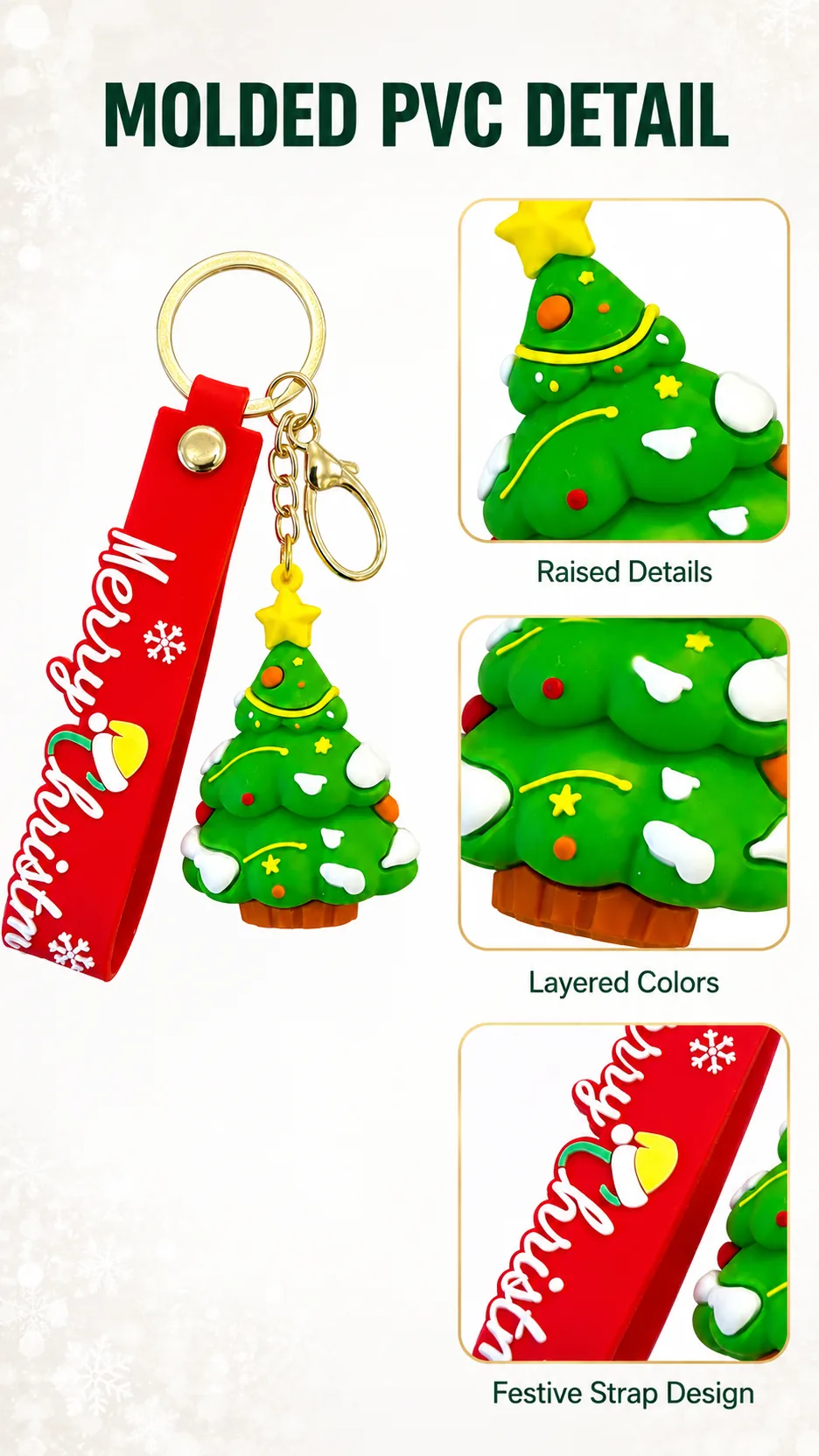 Cute Christmas PVC Keychain with Merry Christmas Strap and Gold Hardware product detail 2