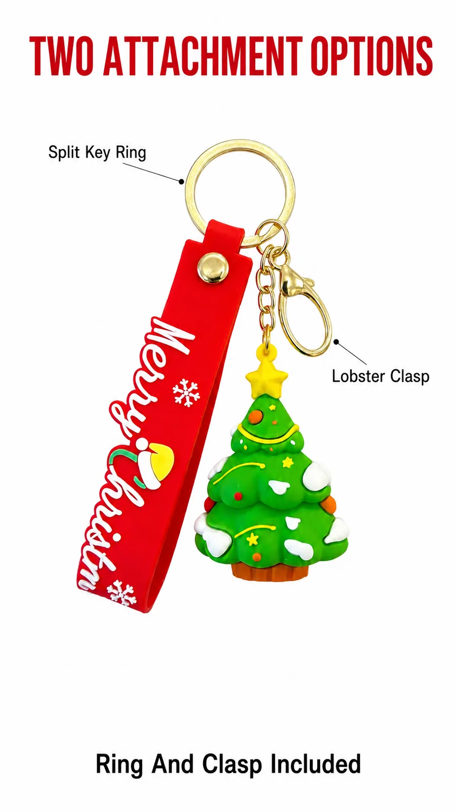 Cute Christmas PVC Keychain with Merry Christmas Strap and Gold Hardware product detail 3