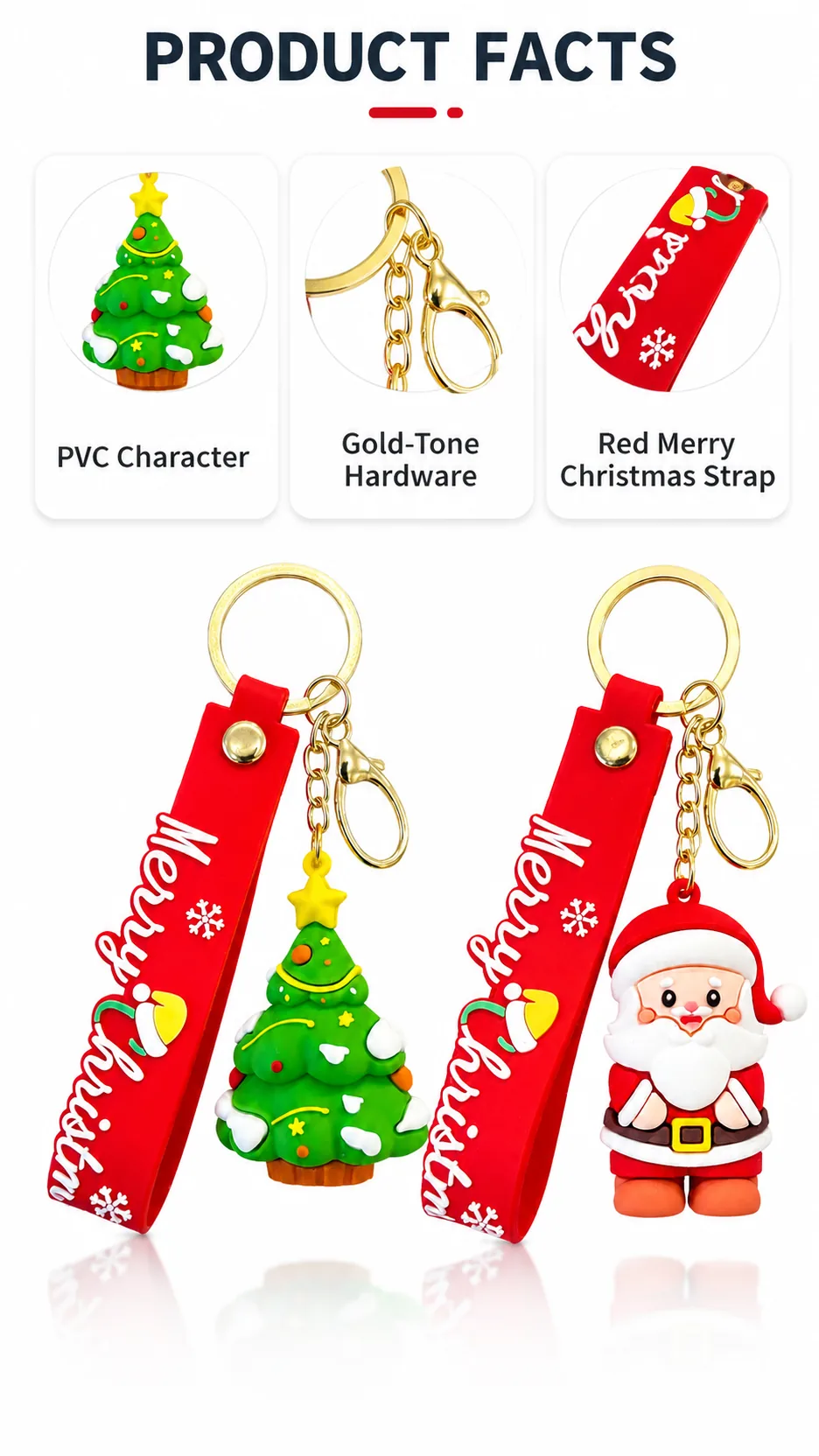 Cute Christmas PVC Keychain with Merry Christmas Strap and Gold Hardware product detail 4