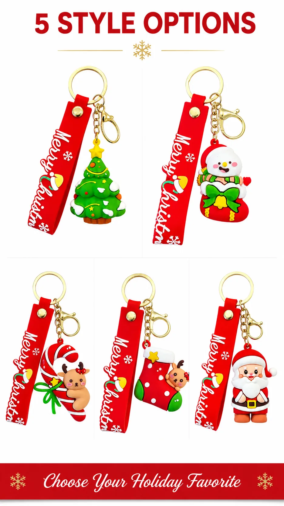 Cute Christmas PVC Keychain with Merry Christmas Strap and Gold Hardware product detail 5