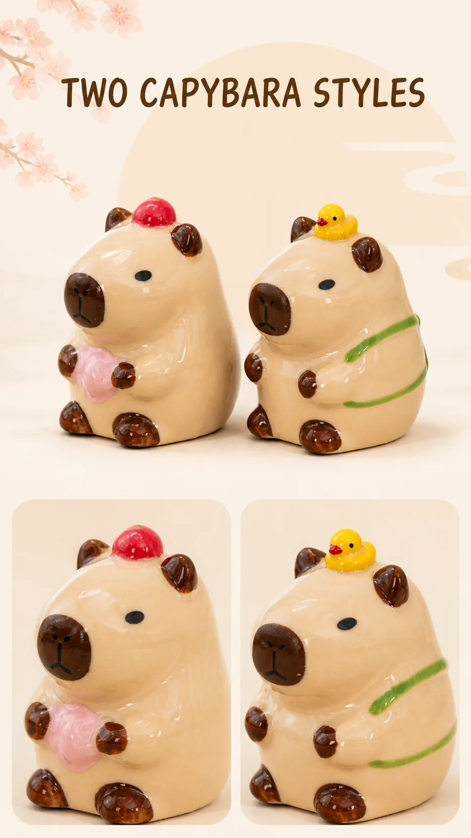 Cute Capybara Ceramic Figurine Desktop Ornament Apple Lotus Duck Turtle Style Home Decor Gift product detail 1