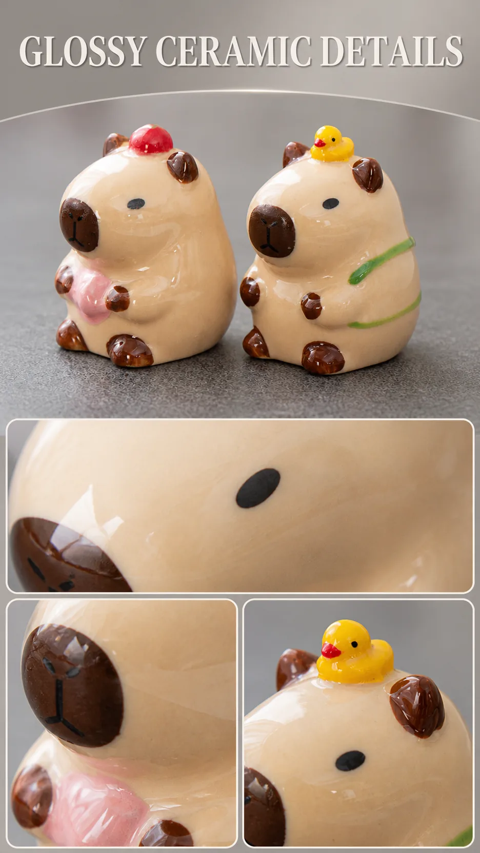 Cute Capybara Ceramic Figurine Desktop Ornament Apple Lotus Duck Turtle Style Home Decor Gift product detail 2