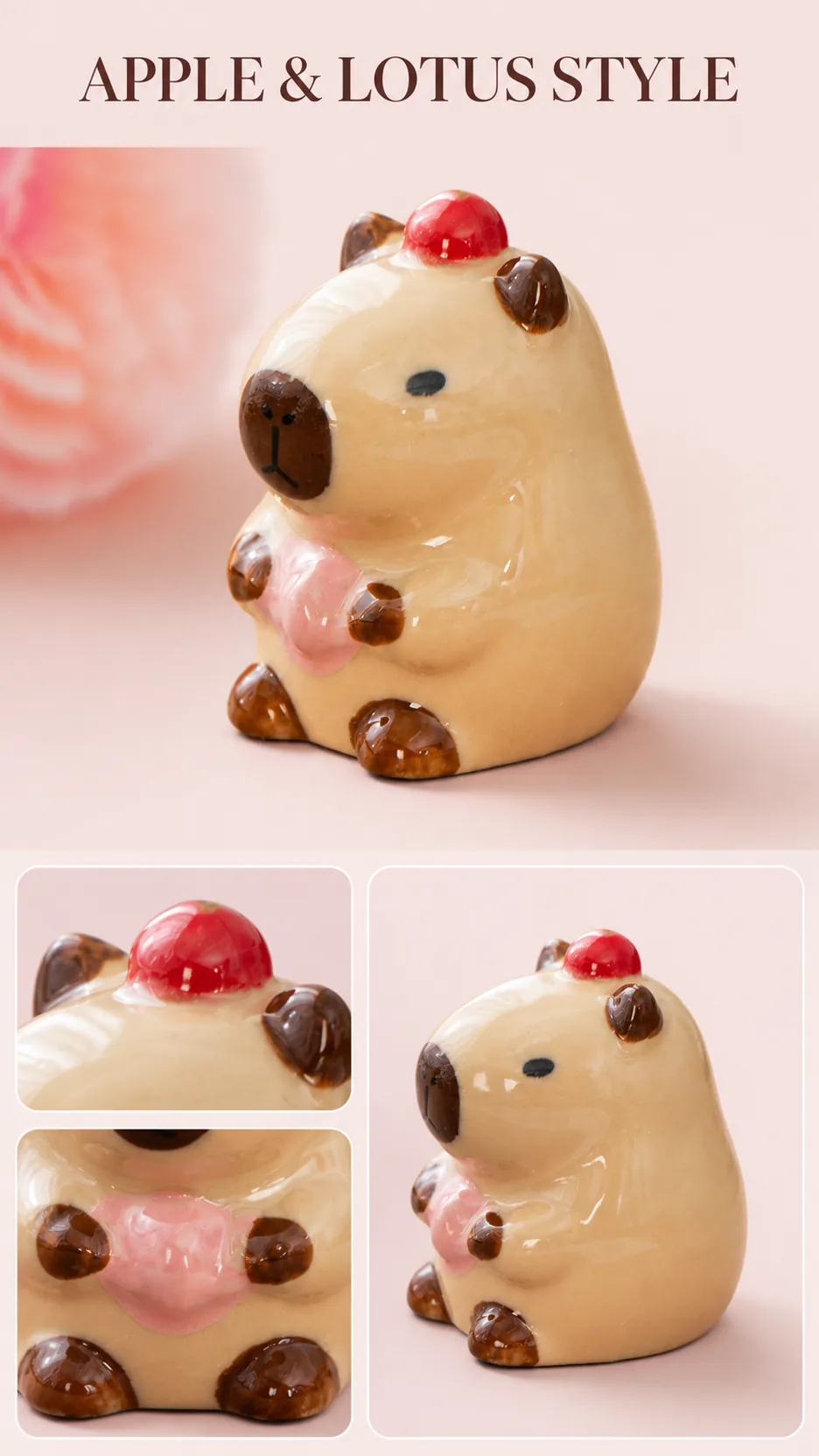 Cute Capybara Ceramic Figurine Desktop Ornament Apple Lotus Duck Turtle Style Home Decor Gift product detail 3