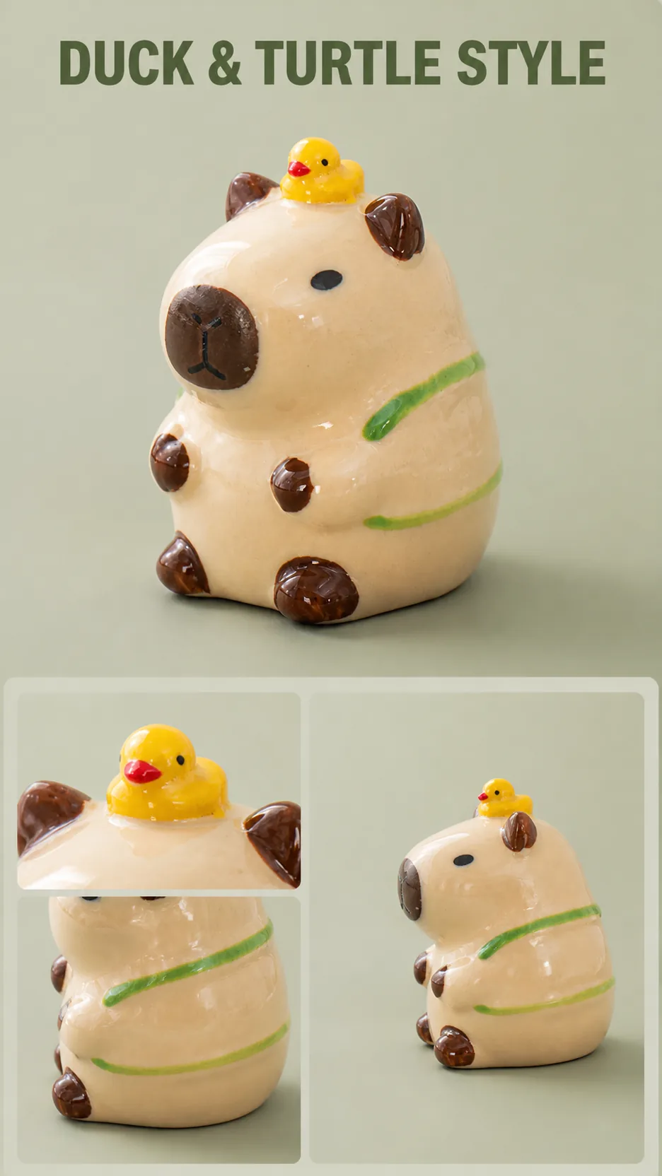 Cute Capybara Ceramic Figurine Desktop Ornament Apple Lotus Duck Turtle Style Home Decor Gift product detail 4