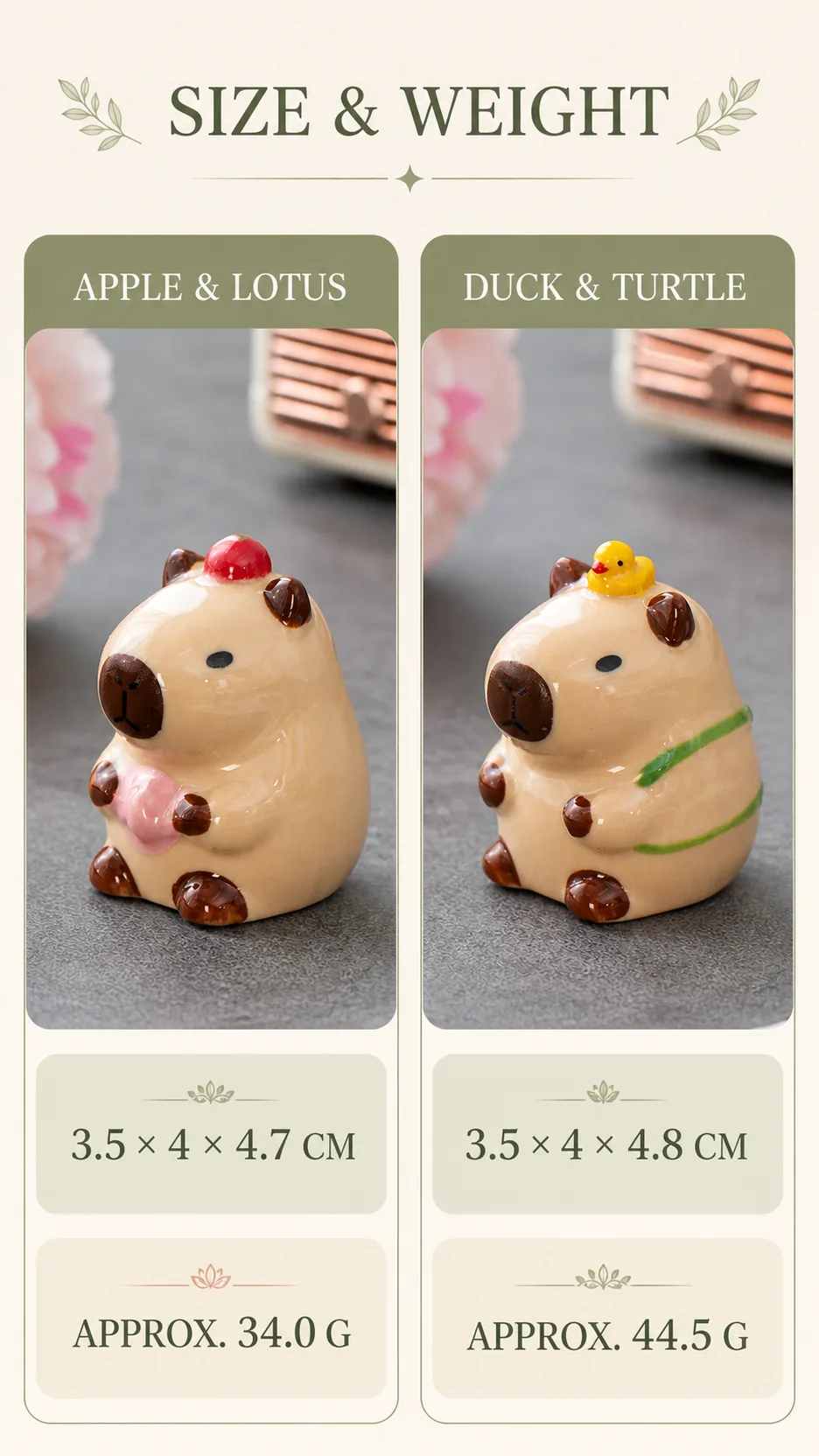 Cute Capybara Ceramic Figurine Desktop Ornament Apple Lotus Duck Turtle Style Home Decor Gift product detail 5