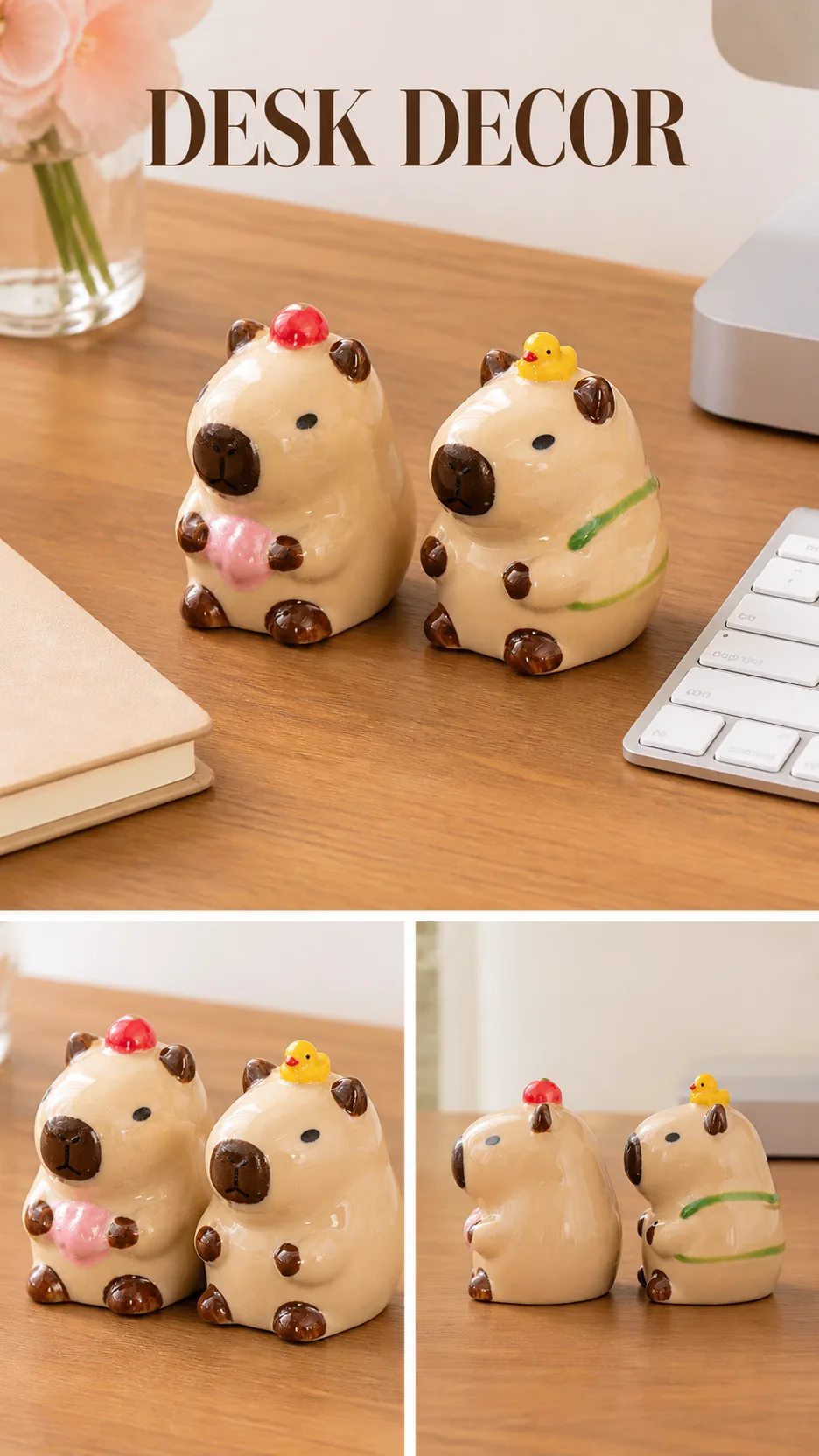 Cute Capybara Ceramic Figurine Desktop Ornament Apple Lotus Duck Turtle Style Home Decor Gift product detail 6