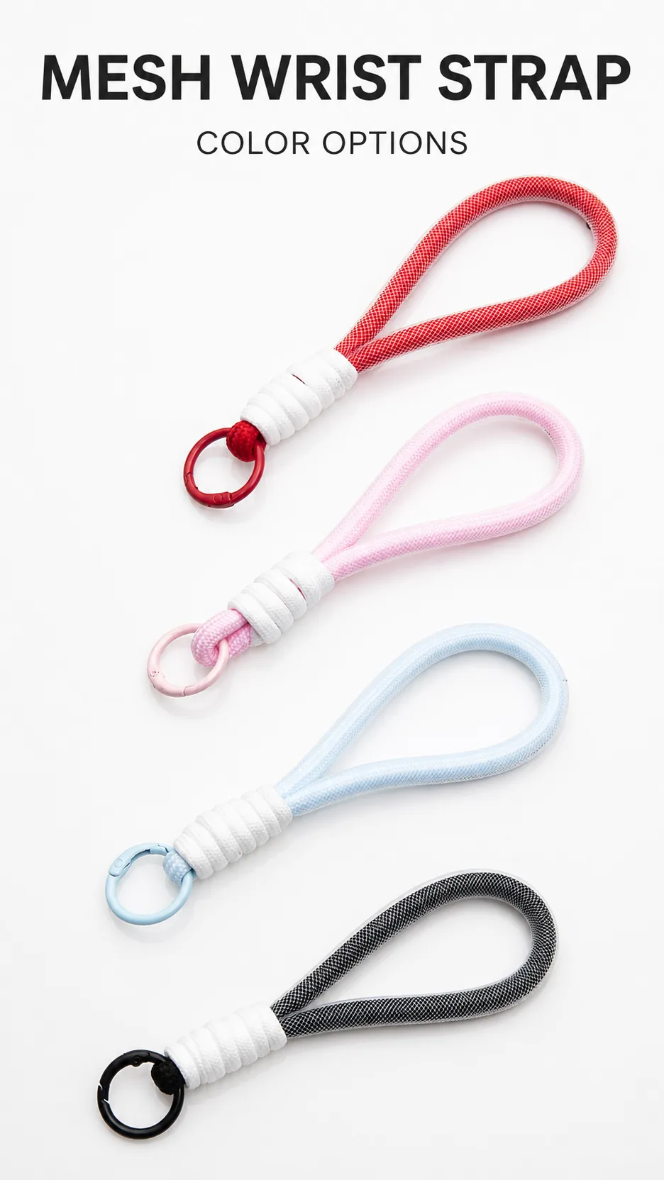 Universal Mesh Wrist Strap Keychain with Metal Ring for Phone and Keys product detail 1