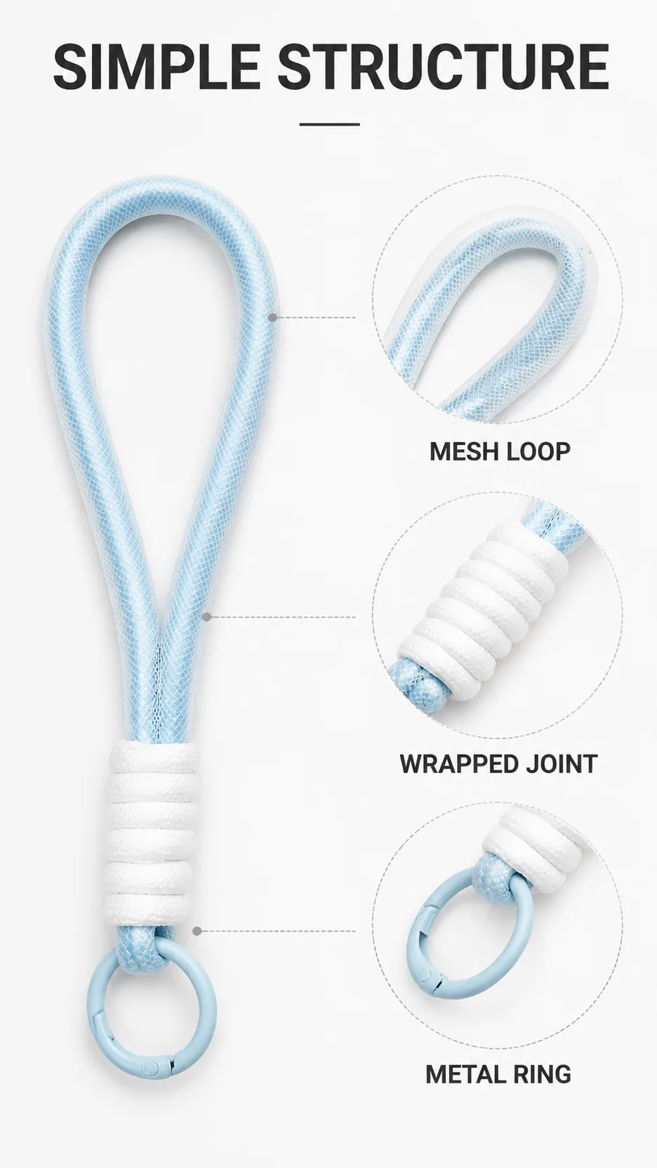 Universal Mesh Wrist Strap Keychain with Metal Ring for Phone and Keys product detail 2