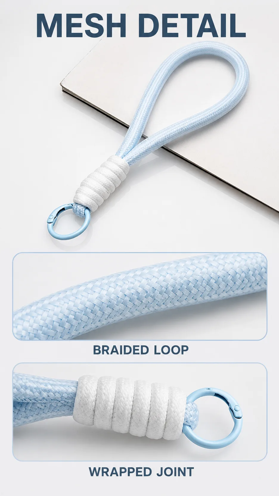 Universal Mesh Wrist Strap Keychain with Metal Ring for Phone and Keys product detail 7