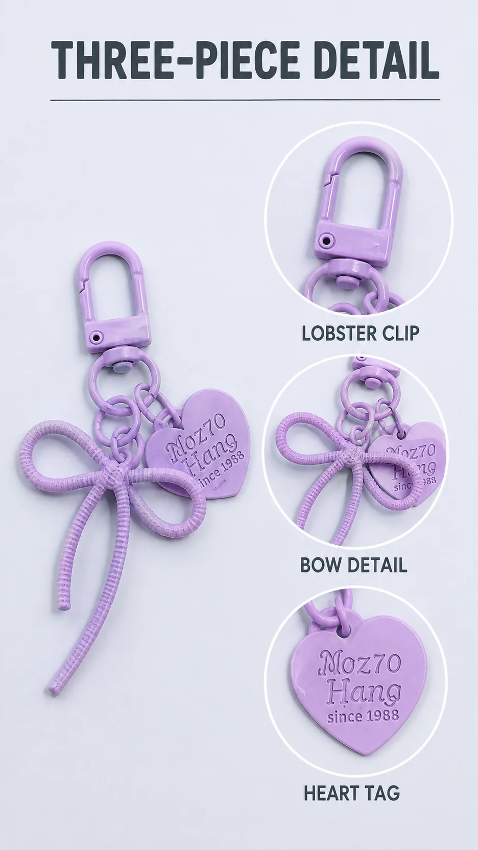 Creative Cartoon Bow Heart Shape Plastic Keychain Bag Charm DIY Accessory product detail 2