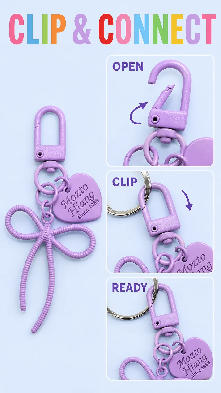 Creative Cartoon Bow Heart Shape Plastic Keychain Bag Charm DIY Accessory product detail 4