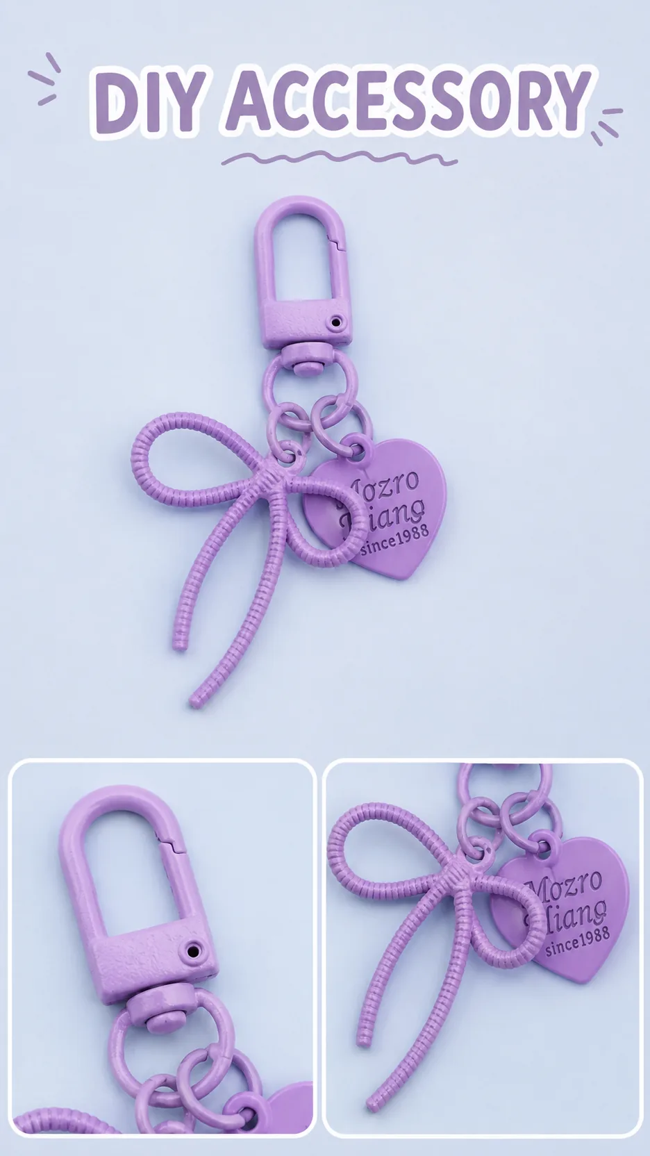 Creative Cartoon Bow Heart Shape Plastic Keychain Bag Charm DIY Accessory product detail 7