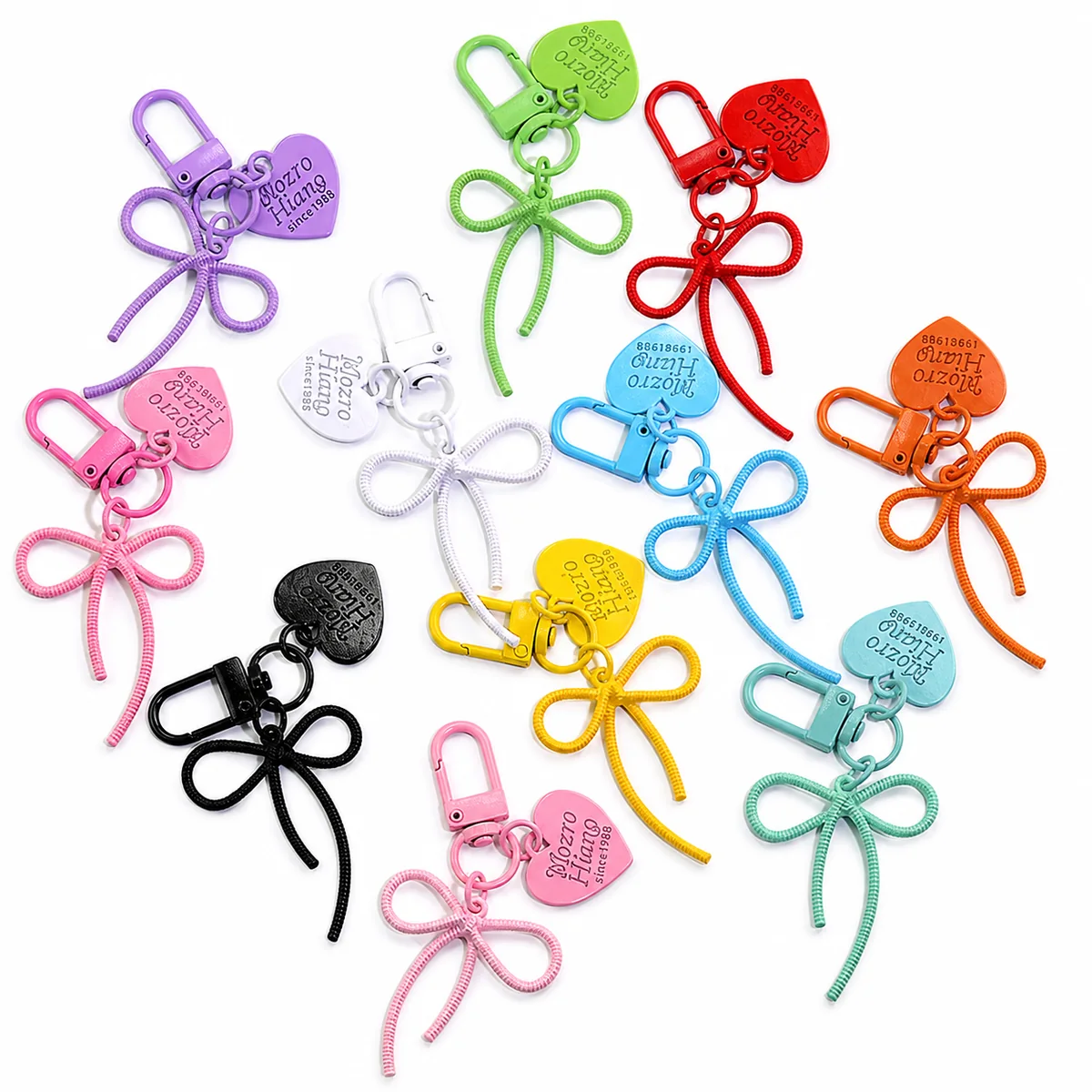 Creative Cartoon Bow Heart Shape Plastic Keychain Bag Charm DIY Accessory