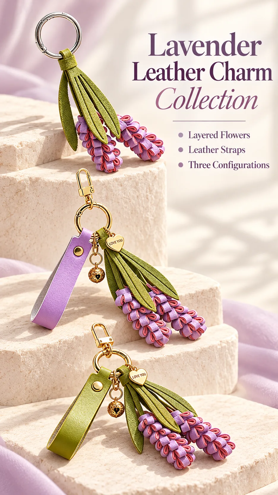 ♪ Purple lavender leather key button ♪ product detail 1