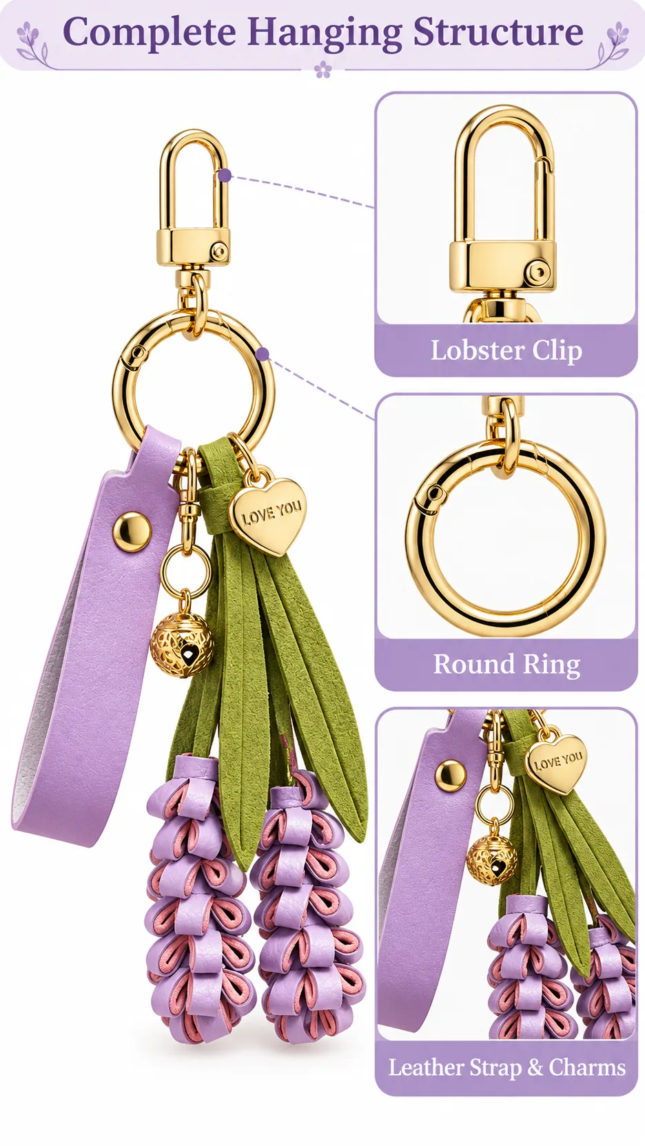 ♪ Purple lavender leather key button ♪ product detail 3