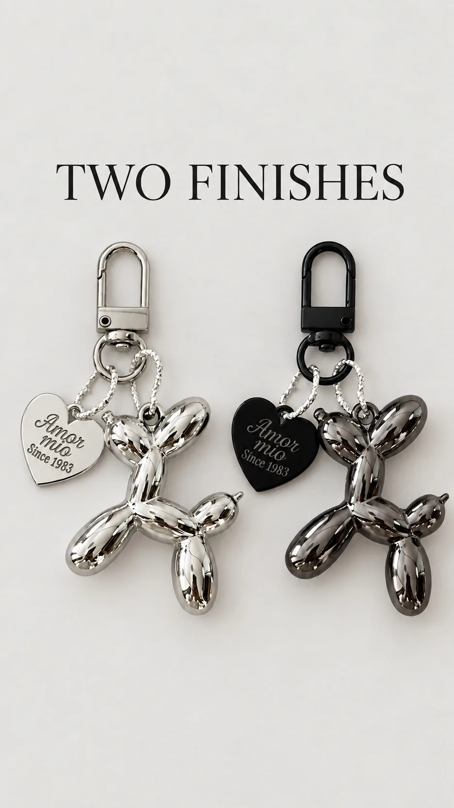 Fashionable Balloon Dog Keychain with Heart Charm Acrylic Metal Plated Bag Accessory product detail 5