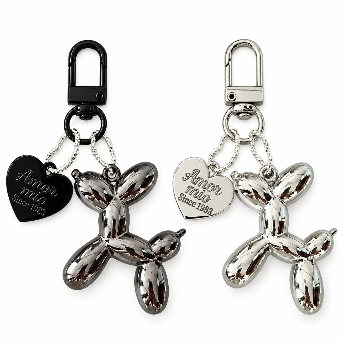 Fashionable Balloon Dog Keychain with Heart Charm Acrylic Metal Plated Bag Accessory