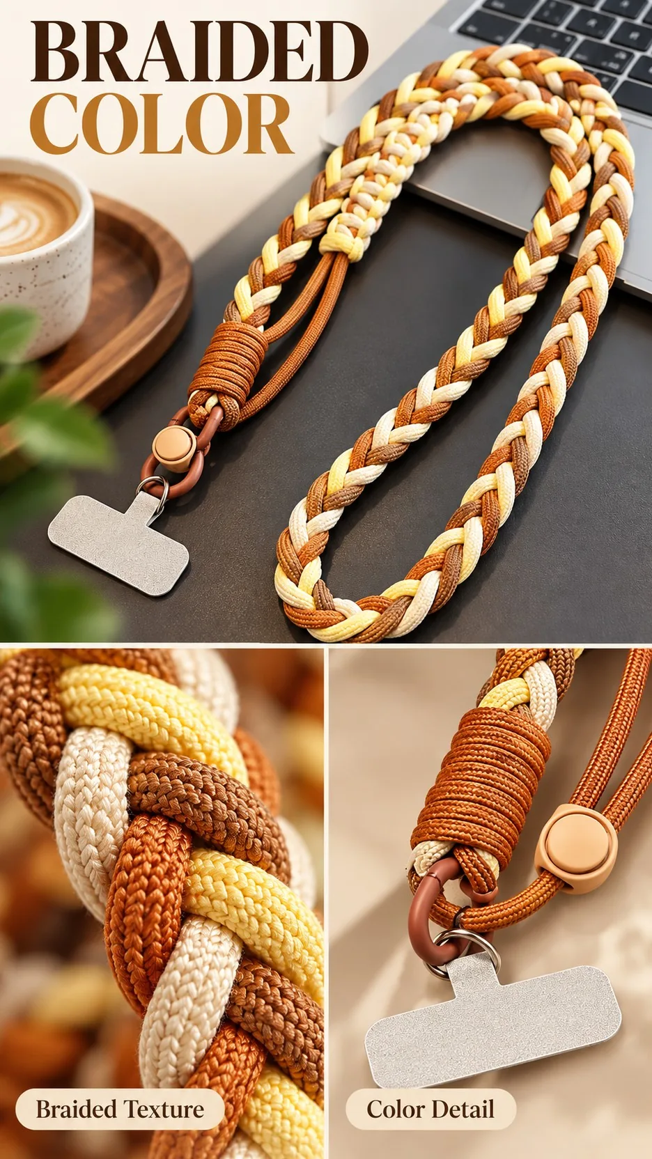 Dopamine Braided Crossbody Phone Lanyard with Adjustable Flower Charm and Metal Insert product detail 2
