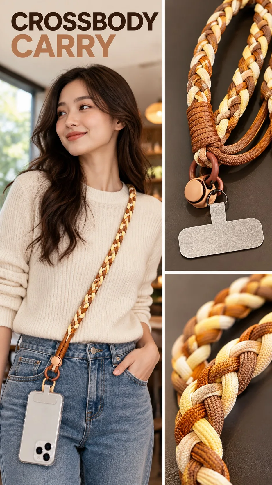 Dopamine Braided Crossbody Phone Lanyard with Adjustable Flower Charm and Metal Insert product detail 6