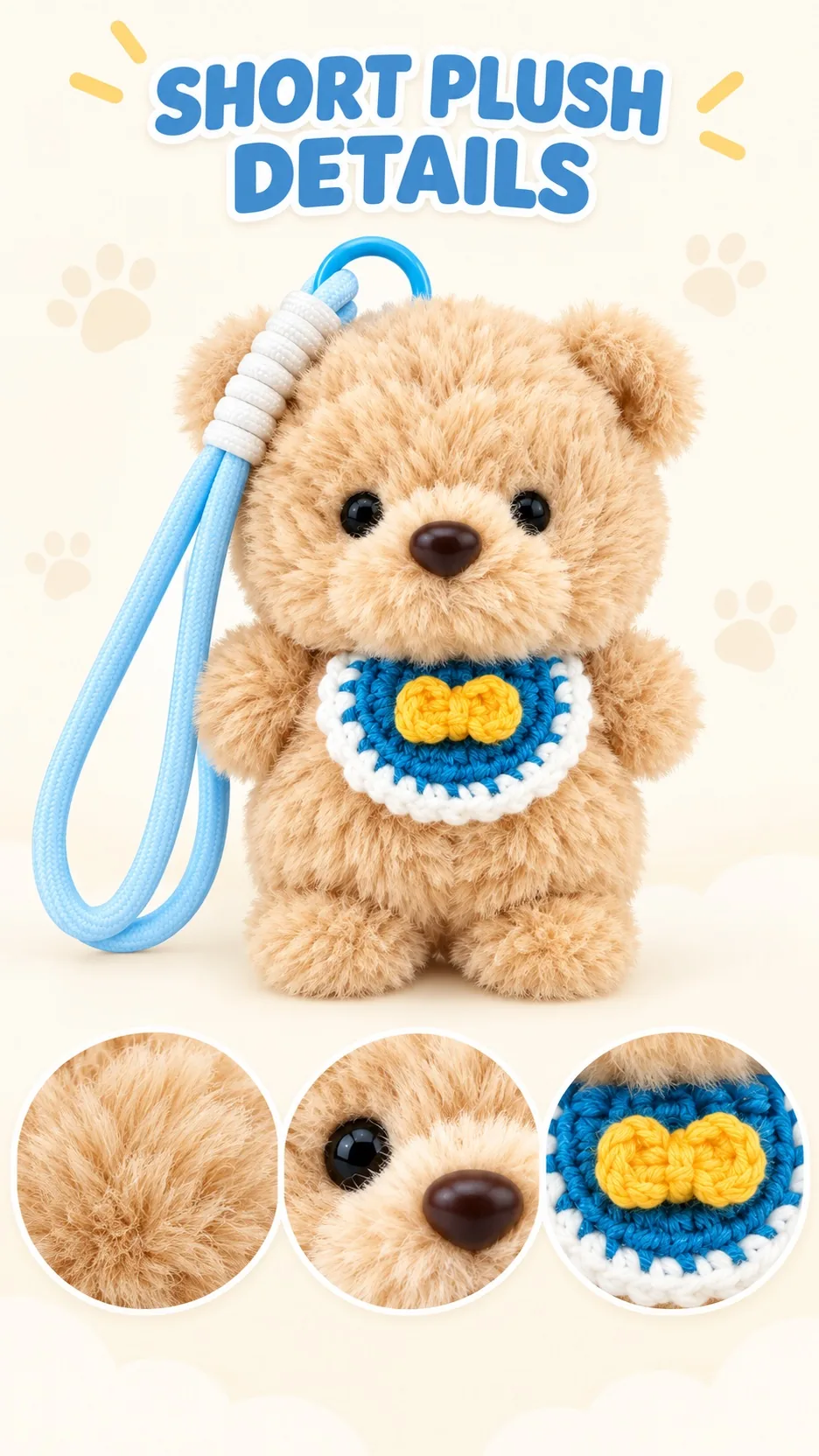 Cute Scented Plush Animal Keychain Bag Charm with Crochet Bib and Wrist Strap product detail 2