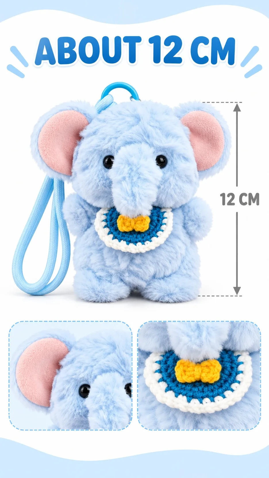 Cute Scented Plush Animal Keychain Bag Charm with Crochet Bib and Wrist Strap product detail 4