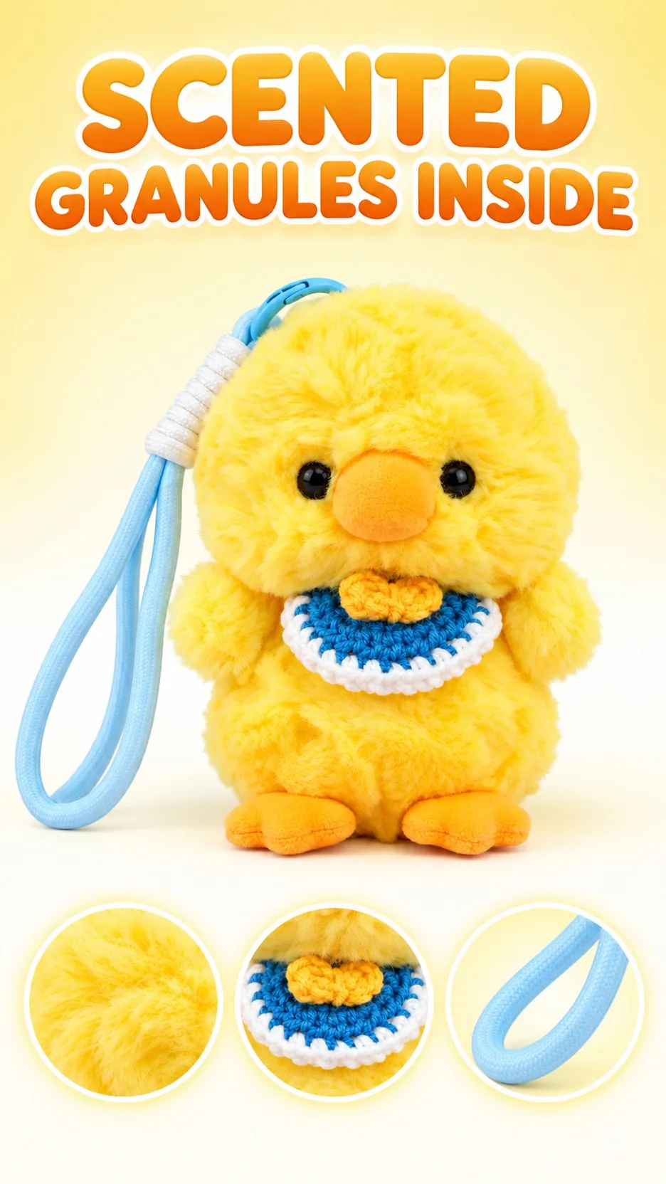 Cute Scented Plush Animal Keychain Bag Charm with Crochet Bib and Wrist Strap product detail 5