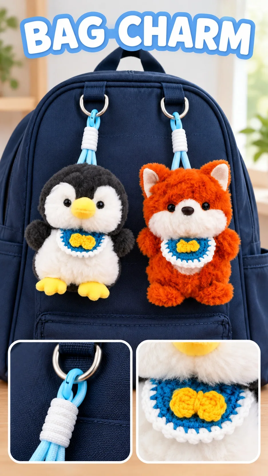 Cute Scented Plush Animal Keychain Bag Charm with Crochet Bib and Wrist Strap product detail 6