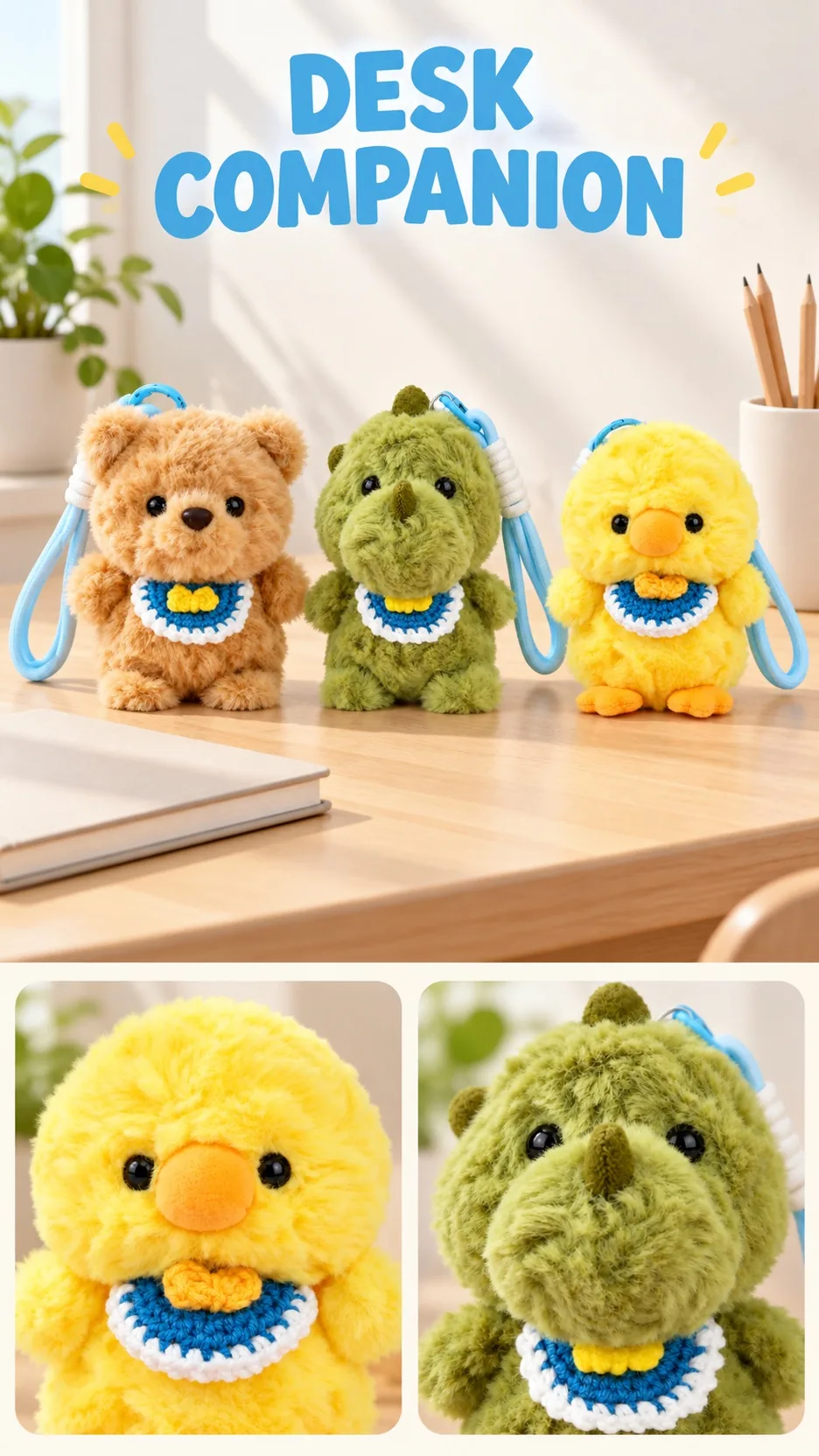 Cute Scented Plush Animal Keychain Bag Charm with Crochet Bib and Wrist Strap product detail 7