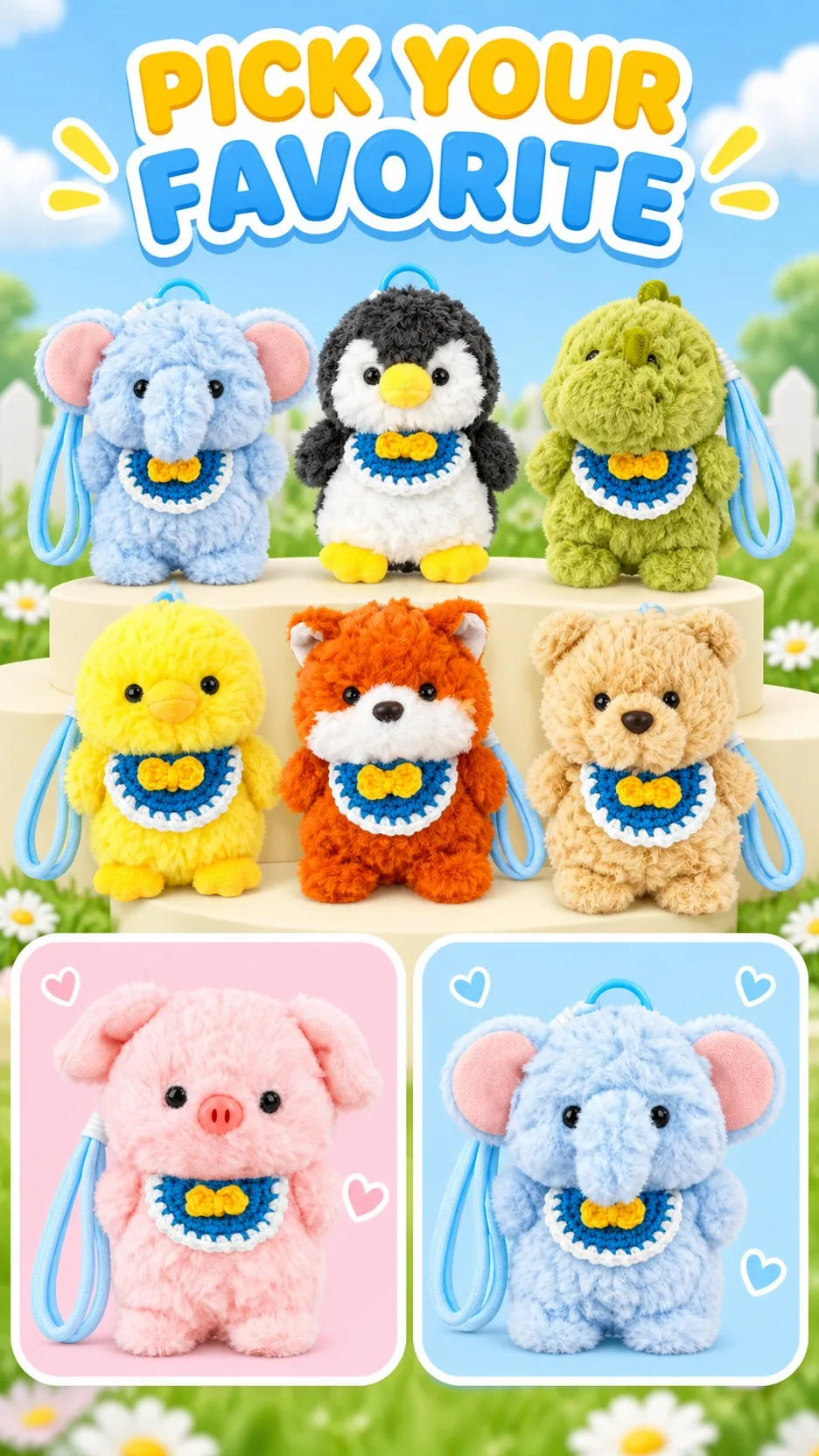 Cute Scented Plush Animal Keychain Bag Charm with Crochet Bib and Wrist Strap product detail 8