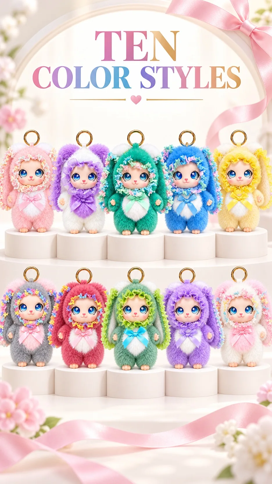 Cute Long Ear Rabbit Plush Keychain Bag Charm Soft Faux Fur Bunny Doll Pendant product detail 1