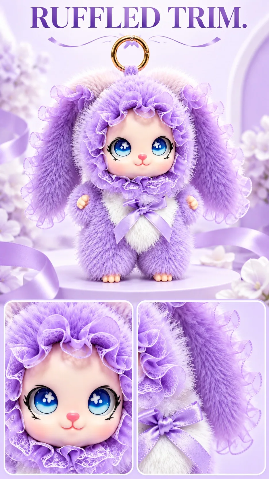 Cute Long Ear Rabbit Plush Keychain Bag Charm Soft Faux Fur Bunny Doll Pendant product detail 3