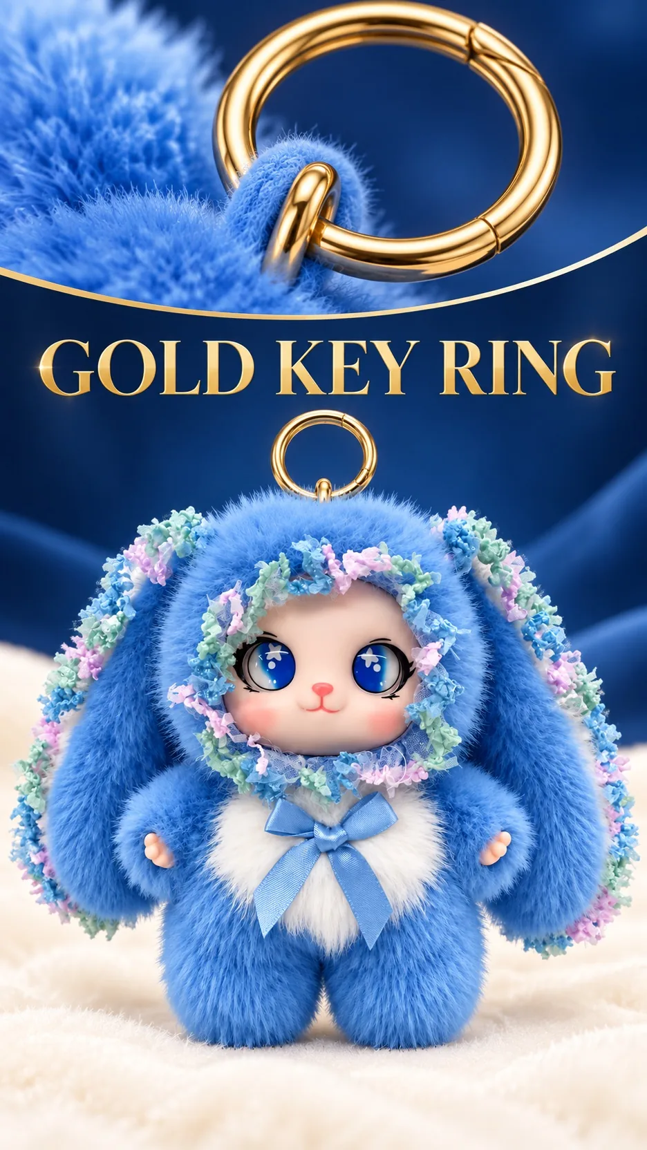 Cute Long Ear Rabbit Plush Keychain Bag Charm Soft Faux Fur Bunny Doll Pendant product detail 5
