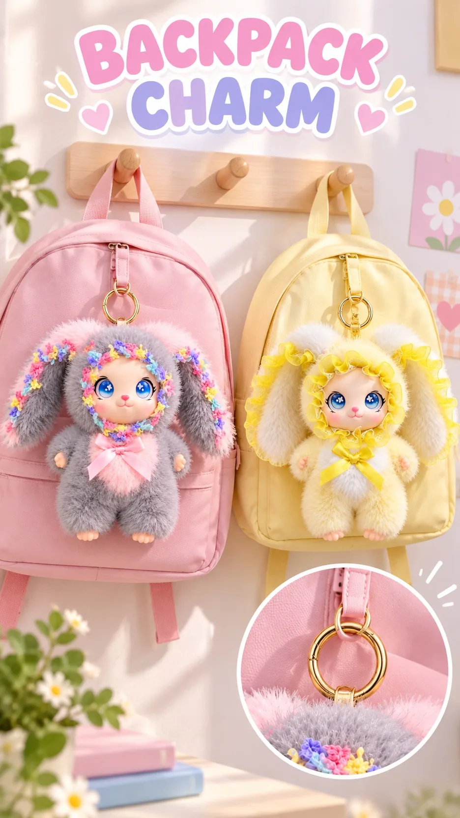 Cute Long Ear Rabbit Plush Keychain Bag Charm Soft Faux Fur Bunny Doll Pendant product detail 7
