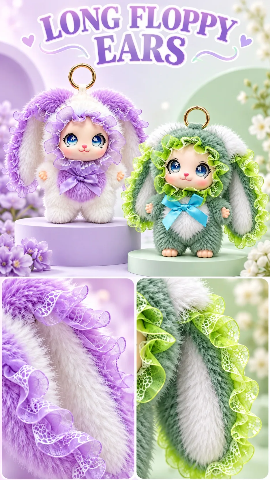 Cute Long Ear Rabbit Plush Keychain Bag Charm Soft Faux Fur Bunny Doll Pendant product detail 8