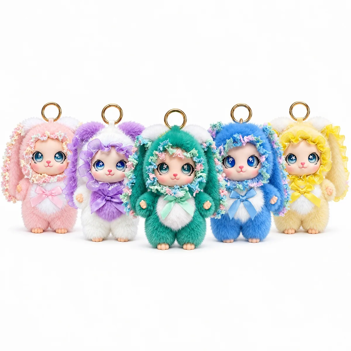 Cute Long Ear Rabbit Plush Keychain Bag Charm Soft Faux Fur Bunny Doll Pendant