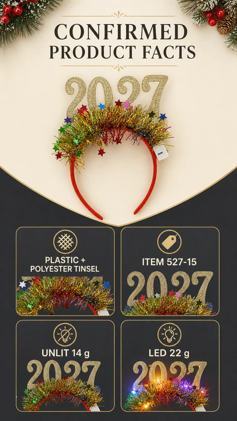 2027 LED New Year Party Headband product detail 4