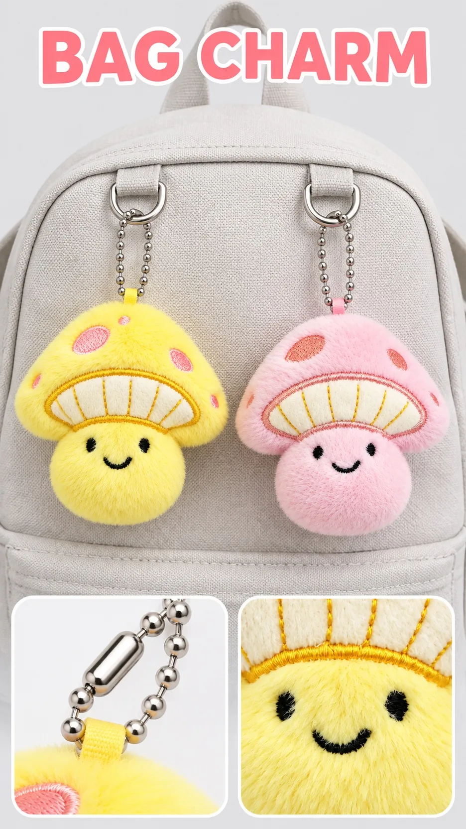 Cute Plush Mushroom Keychain Bag Charm Brooch Soft Stuffed Toy Accessory product detail 5