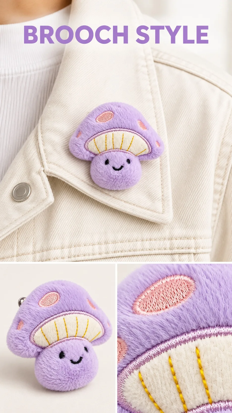 Cute Plush Mushroom Keychain Bag Charm Brooch Soft Stuffed Toy Accessory product detail 6