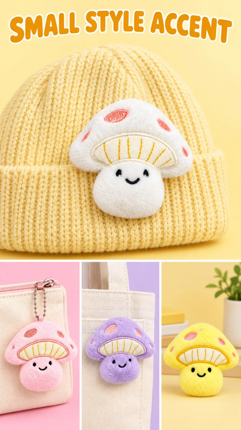Cute Plush Mushroom Keychain Bag Charm Brooch Soft Stuffed Toy Accessory product detail 7