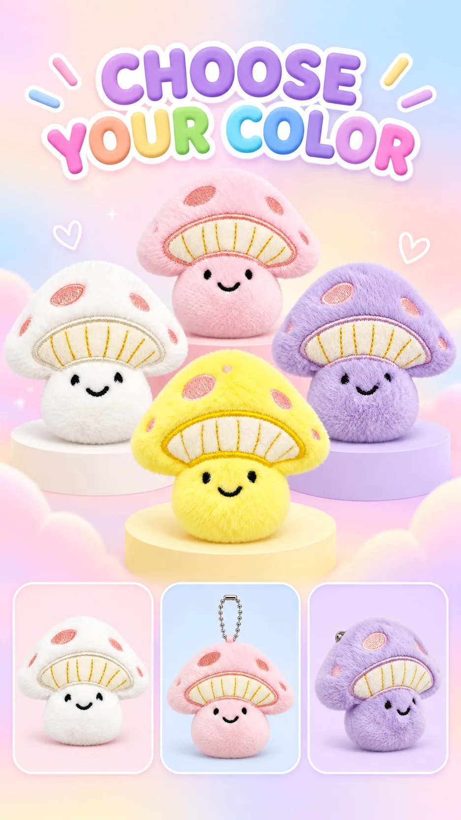 Cute Plush Mushroom Keychain Bag Charm Brooch Soft Stuffed Toy Accessory product detail 8