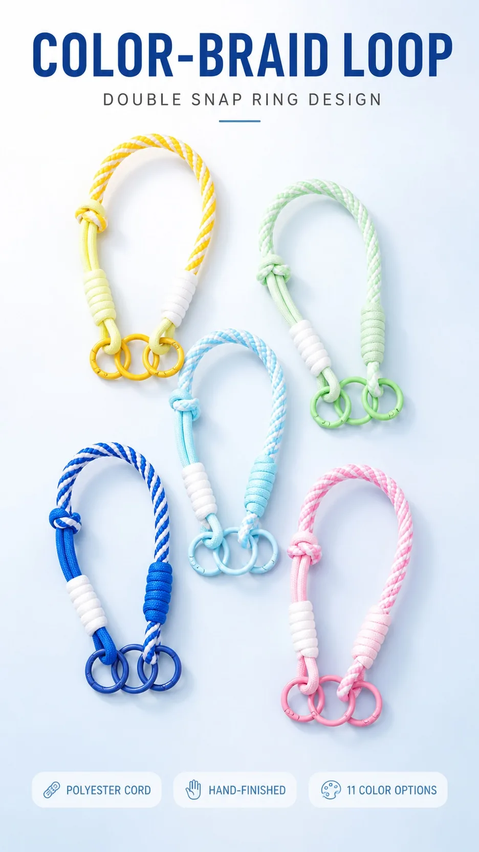 Handwoven Double-Clasp Colorblock Bag Charm Straps product detail 1