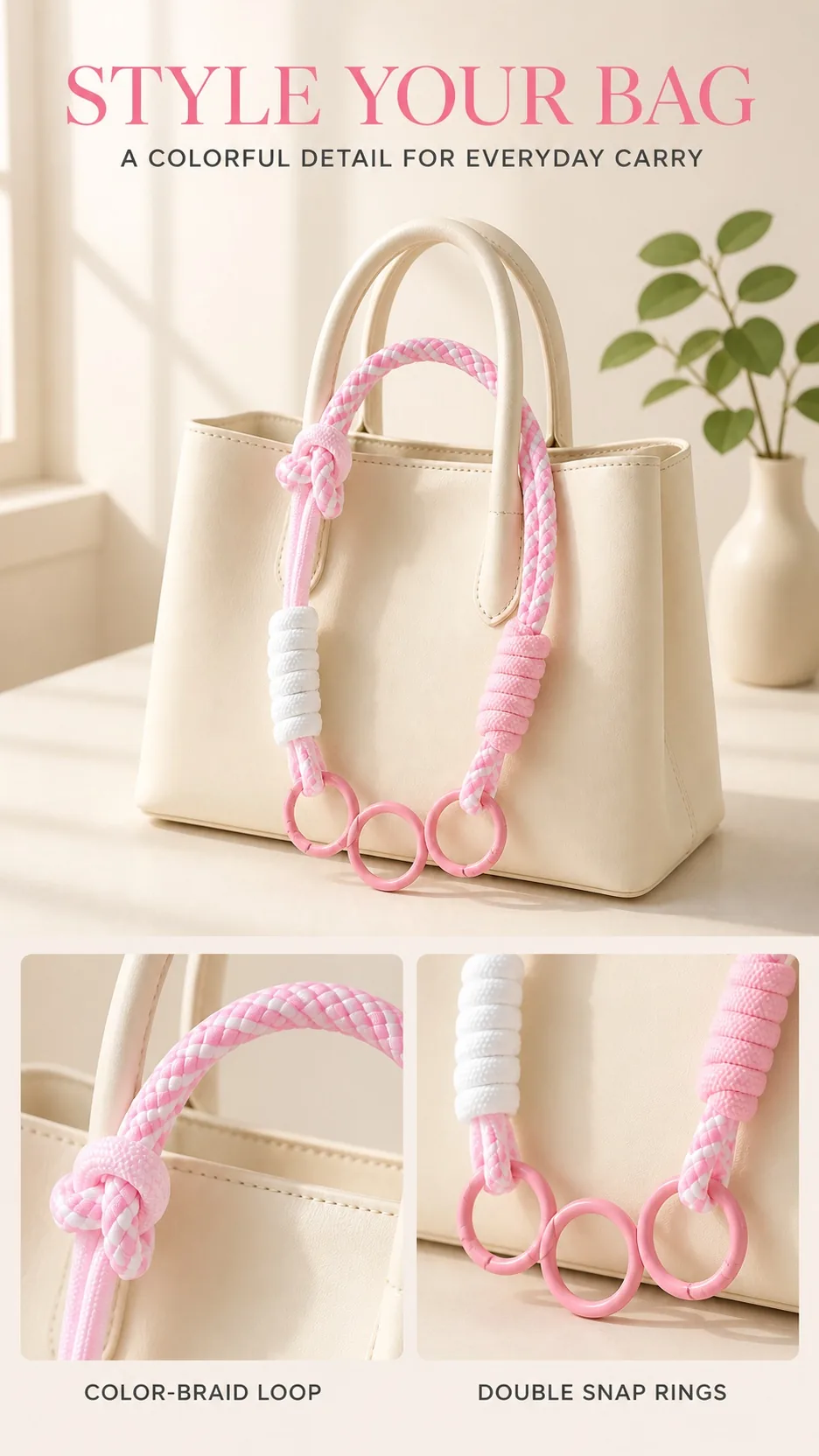 Handwoven Double-Clasp Colorblock Bag Charm Straps product detail 6