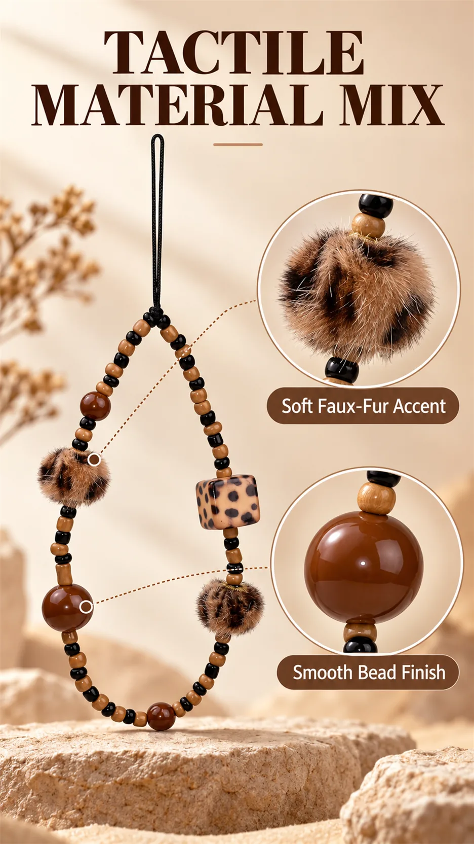 The phone hangs on a merad-like, brown, retweeted, chained cell phone chain with a camera. product detail 3