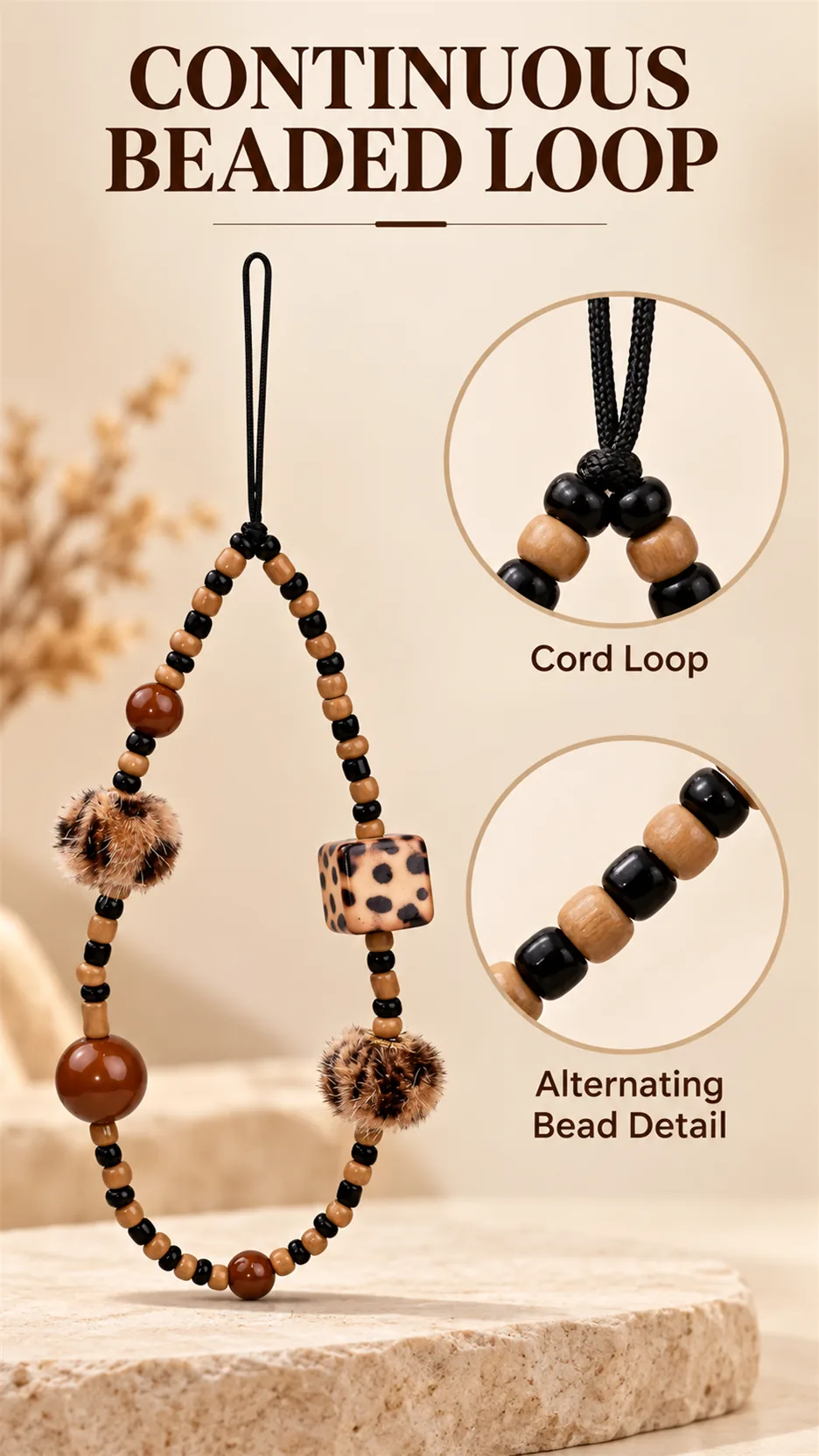 The phone hangs on a merad-like, brown, retweeted, chained cell phone chain with a camera. product detail 4