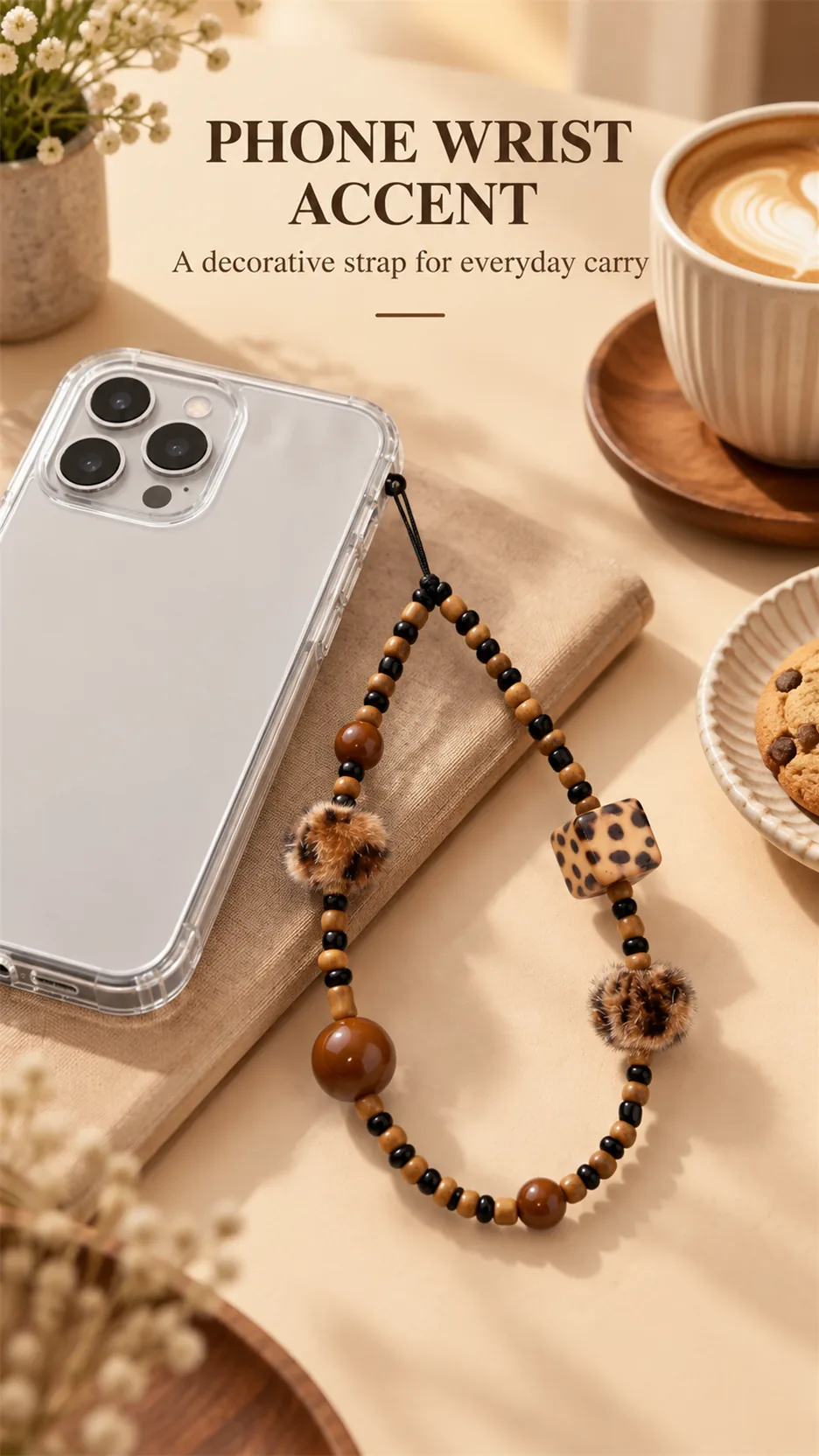 The phone hangs on a merad-like, brown, retweeted, chained cell phone chain with a camera. product detail 6