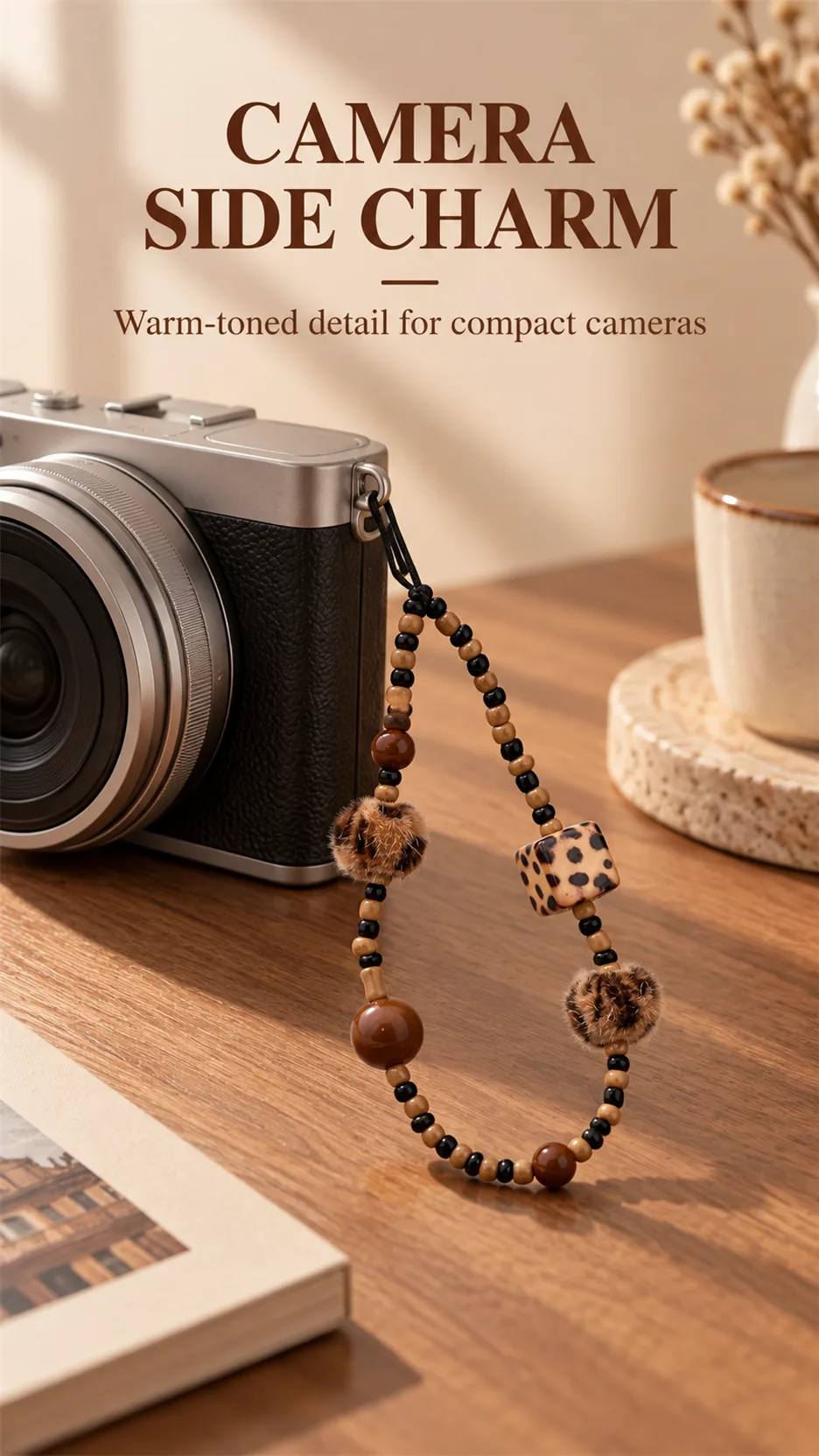The phone hangs on a merad-like, brown, retweeted, chained cell phone chain with a camera. product detail 7