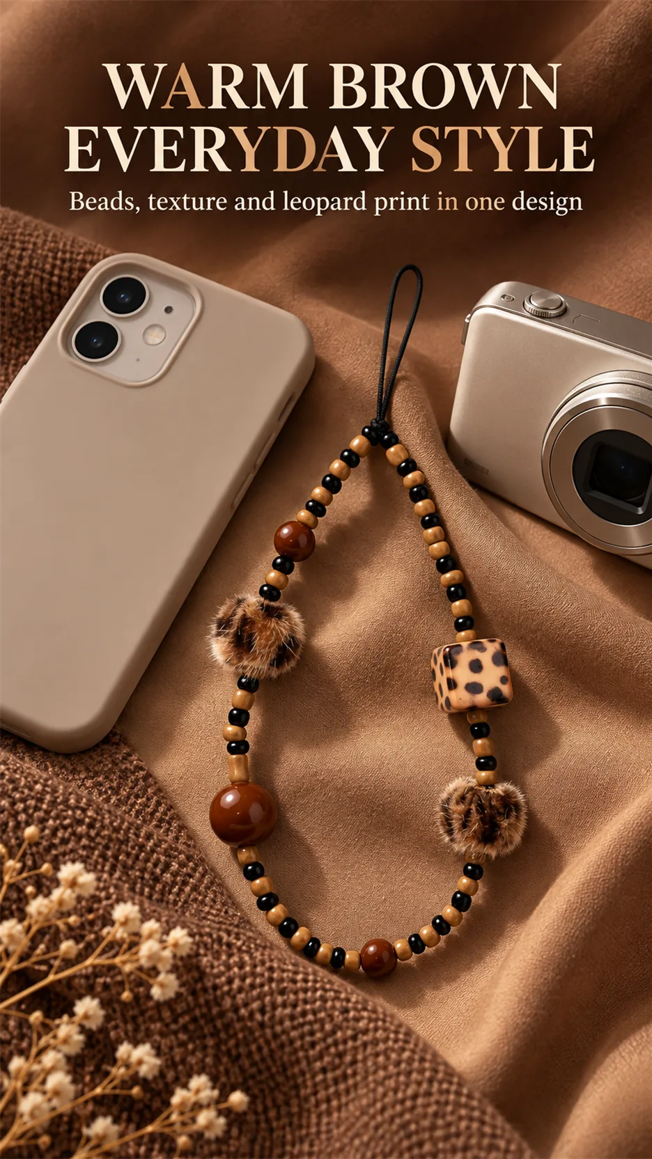 The phone hangs on a merad-like, brown, retweeted, chained cell phone chain with a camera. product detail 8